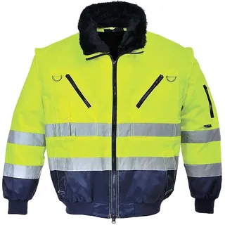 PORTWEST Hi-Vis Warnschutz 3-in-1 Pilotjacke, Größe: XXXL, Farbe: Gelb/Marine, PJ50YNRXXXL