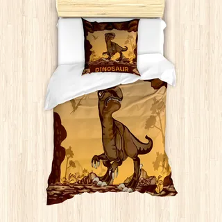 ABAKUHAUS Fantasie Mantele, Riesen-Dinosaurier Cliffs, Milbensicher Allergiker geeignet mit Kissenbezügen, 135 cm x 200 cm - 80 x 80 cm, Aprikose Redwood - Orange, Rot