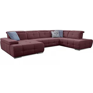 Cavadore Wohnlandschaft Mistrel mit verstellbaren Kopfteilen / U-Form Sofa mit leichter Fleckentfernung dank Soft Clean / Geeignet für Haushalte mit Kindern, Haustieren /343 x 77 x 228 / rot