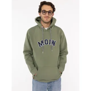 Hoodie ZWILLINGSHERZ "MOIN Classic", Damen, Gr. S, grün (khaki), angeraute Sweatware, Obermaterial: 50% Baumwolle, 50% Polyester, unifarben mit Farbeinsatz, Sweatshirts Hoodie, Kapuze mit Kordelzug, Tasche vorn, Stickerei