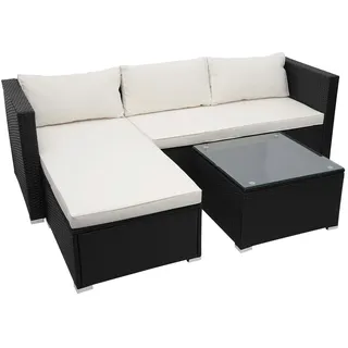 Mendler Poly-Rattan Garnitur HWC-F57, Balkon-/Garten-/Lounge-Set Sofa Sitzgruppe ~ schwarz, Kissen creme ohne Deko-Kissen