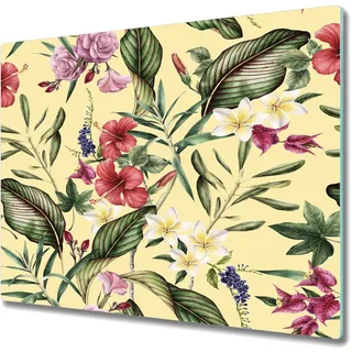 Küchenteller - Schneidebrett Glas - Herdabdeckung -Blumen gelbe Kunst