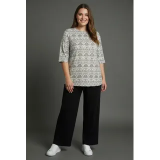 Anzug LAURA SCOTT CURVE "Große Größen", Damen, Gr. 46, N-Gr, schwarz, Crêpe, Obermaterial: 100% Polyester, bedruckt, figurumspielend, Anzüge Anzug, für Frühling und Sommer, figurumspielend, mit 3/4-Ärmeln, bedruckt