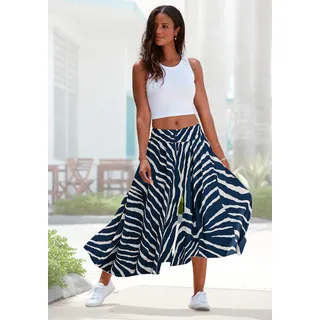 Hosenrock LASCANA, Damen, Gr. 38, blau (creme, blau bedruckt), Web, Obermaterial: 100% Polyester, bedruckt, figurumspielend knöchelfrei, Röcke Hosenrock, mit Alloverdruck, Culotte, extraweites Bein, Topseller