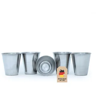 Intirilife 5x Stapelbare Edelstahl Becher in 65 ml - Camping Outdoor Metall Becher Glas Schapsbecher, Schnapsglas- wiederverwendbar, bruchsicher BAP-frei ohne Plastik Barware für Restaurant Bistro Bar