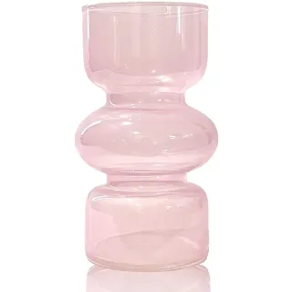 Bloflo Hydrokulturvase, rosa, transparent, Glas, 17,8 cm, farbige Vase für Blumen, dreilagige Glas-Blumenvase für Heimdekoration, moderne geometrische Glasvase für Zuhause, Büro, Hochzeitstisch (Rosa)