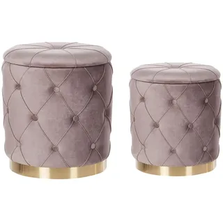 Beliani Pouf 2er-Set Taupe Pueblo , Taupe, Grau, Goldfarben , Textil , Rund , 33x44x33 cm , Wohnzimmer, Sessel, Hocker & Hockerbänke, Poufs