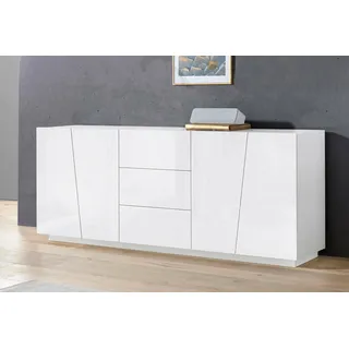 Dmora - Kommode Sven, Küchen-Sideboard mit 4 Türen und 3 Schubladen, Wohnzimmer-Buffet, 100 % Made in Italy, 220 x 43 x 86 cm, glänzendes Weiß,