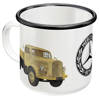 Nostalgic-Art Retro Emaille-Tasse, 360 ml, Daimler Truck – Models – Geschenk-Idee für Trucker, Camping-Becher, Vintage Design