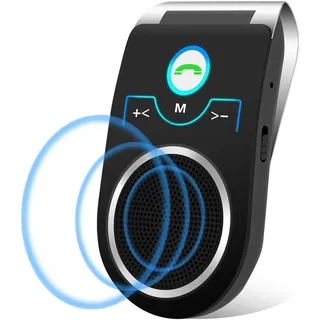 Bluetooth Freisprecheinrichtung für Auto, Bluetooth 5.0 Freisprechanlage Car-Kit mit Geräuschunterdrückendes Mikrofon und HiFi Sound für GPS, Musik-Siri Sprachsteuerung-Unterstützt 2 Telefone