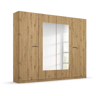 Rauch Möbel Florenz Schrank Kleiderschrank Drehtürenschrank mit Spiegel, Eiche Artisan, Holz, 4-türig, inkl. 2 Kleiderstangen, 2 Einlegeböden BxHxT 226x210x54 cm