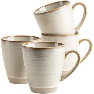 MÄSER Serie Nottingham, 4er Kaffeebecher Set mit filigranem Linienspiel und edler Glasur, große Kaffeetassen aus Keramik in modernem Vintage Look, Steinzeug, Beige, 420