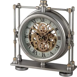 formano Standuhr antik mit sichtbar beweglichen goldenen Zahnrädern 34cm Metall - Bunt