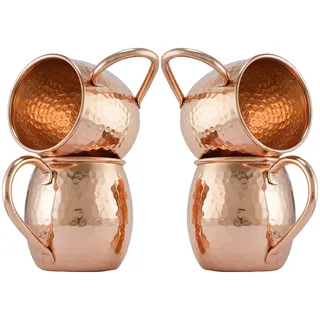 Zap Impex Moscow Mule Kupferbecher – 4er-Set – 100% handgefertigte Fassbecher aus reinem massivem Kupfer in Lebensmittelqualität – 16 oz hochwertiges Cocktail-Kupferglas