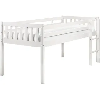 Beliani Halbhochbett 90x200 cm Weiß Peipin , Holz , 90x200 cm , Babymöbel & Kindermöbel, Kinderzimmer & Jugendzimmer, Kinderbetten, Hochbetten