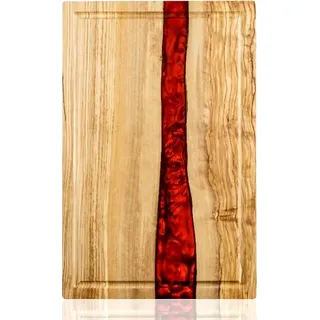 Exklusives Holzschneidebrett aus Olivenholz mit rotem Epoxidharz KP35152 - Rot, Braun