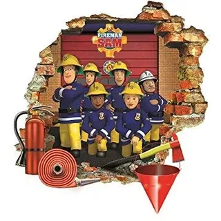Feuerwehrmann Sam 3D Wandaufkleber Kinder Schlafzimmer Aufkleber Junge Mädchen ruinierte Art Wandbild Tapete groß 57 cm X 62 cm