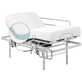 Geriafy – Lattenrost elektrisch verstellbar, 20 cm viscoelastische Tencel-Matratze | Frisches und weiches Gewebe | Klappbare Bettgitter | Verstellbare Beine (90x200 cm, Kabelsteuerung)