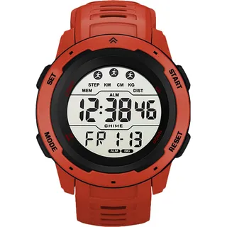 Digitale Sportuhr, multifunktional, wasserdicht, leuchtend, Timing, Herren, Sport, Laufen, für Outdoor, Rot - Rot