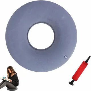 TFSYLISA Hämorrhoiden Sitzkissen, 37 cm Aufblasbares Ringkissen, Sitzring Nach Op, Donut Kissen mit Pumpe, Orthopädisches Rundkissen für Steißbein Dekubitus Rollstühle (Grau)