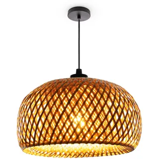 Paco Home Pendelleuchte »PESA« E27 Bambus Boho Hängeleuchte Rattan Optik Korblampen Esszimmerlampe, braun