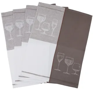 ZOLLNER 4er Set Geschirrtücher, 50x70 cm, Halbleinen, braun