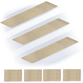 Relaxdays Stufenmatten 16er Set, rechteckige Treppenstufenmatten, 75 x 20 cm, selbsthaftende Treppenteppiche, beige