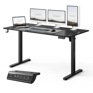 SENSE7 Höhenverstellbarer Schreibtisch Elektrisch 140x70 cm Schwarz Gaming Tisch