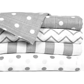 CuddleBug „Punkte und Streifen“ 4 Stück 120 cm x 120 cm Lange Baby Decke für Babys | 5 Farbkollektionen | Musselin Decke | Babydecke Mädchen oder Jungen | Babydecke Baumwolle