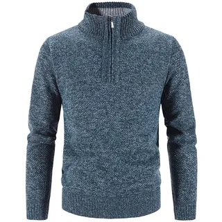 Herren Strickpullover Troyer Grobstrick Pullover mit Stehkragen und Reißverschluss