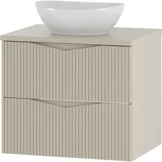 Badezimmer Waschtisch mit 60 cm Breite in beige mit gerillter Front, 2 Schubladen - CALURI-140 - Beige