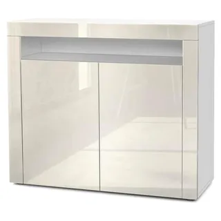 Kommode Valencia, Sideboard mit 2 Türen und 1 offenem Fach, Weiß matt/Creme Hochglanz/Creme Hochglanz (108 x 92 x 40 cm)