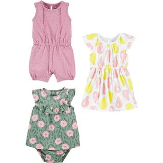 Simple Joys by Carter's Baby Mädchen 3-Pack Romper, Sunsuit and Dress Strampelhose, Birnen/Blumen/Punkte, 0 Monate (3er Pack)