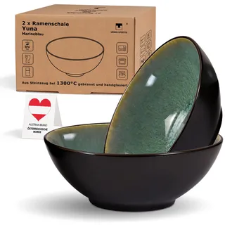 Urban Lifestyle Ramen Schüssel Set 2er YUNA Schüssel Keramik Ø 20 cm, 900-1000 ml große Schüssel als Ramen Schüssel, Salatschüssel & Müslischalen (seegrün)