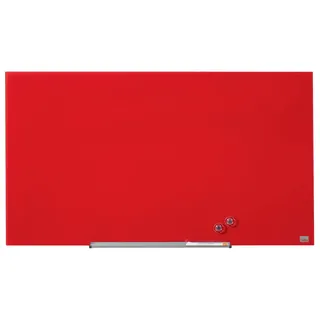 Nobo Glas Magnet-Whiteboard mit herausnehmbarem Stiftehalter, 1000 x 560 mm, InvisaMount Befestigungssystem, Impression Pro, Rot, 1905184