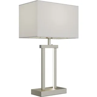 Lindby LED Tischlampe dimmbar, Tischleuchte Stoffschirm weiß Nachttischlampe 2 Lichtquellen Schlafzimmerlampe Wohnzimmerlampe Nachttischleuchte