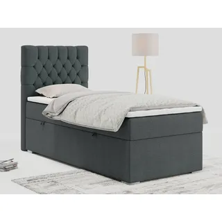 MKS Meble Einzelbett - Boxspringbett 90x200 mit Bettkasten und Matratzentopper - PERA 90 - links - Dunkelgrau - H3 - Grau