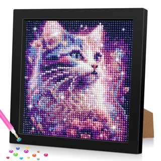 Lxmsja 5D DIY Diamond Painting Kinder Katze Tiere, Diamant Painting Bilder Kinder Erwachsene, Diamond Painting Mädchen mit Rahmen, Mädchen Geschenke 4-13 Jahre, Arts Craft für Home Wand Decor