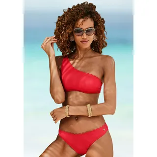 Bustier-Bikini-Top LASCANA "Scallop", Damen, Gr. 42, Cup C/D, rot, Microfaser, Polyamid, unifarben, Bikini-Oberteile Bustier-Bikini-Top, in One-Shoulder-Form