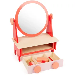 Small Foot Company small foot Frisier- und Schminktisch aus Holz, im Retro- Design mit Spiegel und Zubehör, ab 3 Jahren, 11409