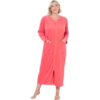 Ulla Popken Damen Bademantel, 2-wege-zipper, Frottee, Kuschelweich Frottee-Bademantel, Koralle, 58-60 EU