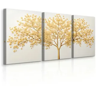 Muralo Leinwandbilder 3-es Set Abstrakte Baum , Weiß, Beige , Textil , Abstrakt, Baum/Pflanze/Natur , Rechteckig , 90x40 cm , Bilder & Rahmen, Bilder