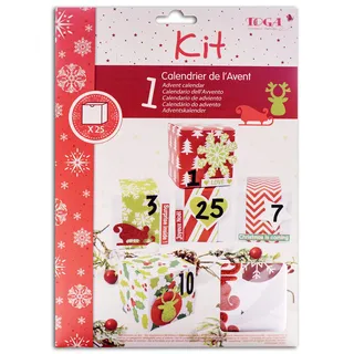Toga krn20 Kit von 25 Boxen Adventskalender Papier rot/grün/weiß 5,5 x 5,5 x 5,5 cm