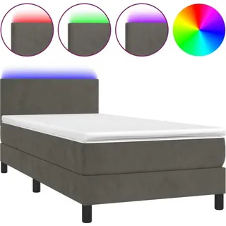 vidaXL Boxspringbett mit Matratze & LED Dunkelgrau 90x200 cm Samt - Grau