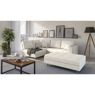 s-style möbel - Ecksofa und Fußhocker mit Holzfüßen im skandinavischen Stil Marco aus Ecru Luxusmicrofaser Ottomane links - B/T/H:231 cm/161 cm... - Beige