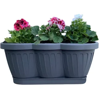 Blumenkasten Balkonkasten Pflanzkasten 40cm Anthrazit m. Bewässerungsuntersetzer