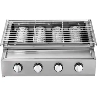 Mobiler Gasgrill - GB-04A Tischgrill 4-Brenner - Edelstahl - Infrarot-Keramikplatte - Propan/LPG Niederdruck - Grillfläche 55,8×23,2 cm - 58×40×20 cm