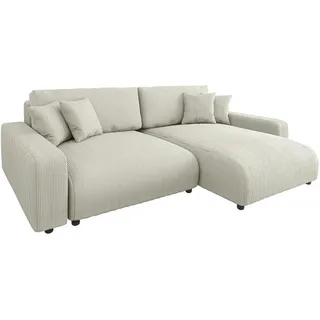 s-style möbel Ecksofa mit Schlaffunktion und Bettkasten in Cord-Stoff schöner Sitzkomfort, Ottomane rechts, B/T/H: 234 cm / 170 cm / 78 cm - Beige