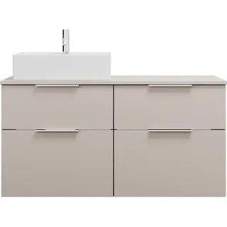 Burgbad Eqio Keramik-Aufsatzwaschtisch quadratisch, links, inklusive Waschtischunterschrank mit 4 Schubladen, Breite 1200mm, SGUS120LF6583C0001G0146, Farbe: Lichtgrau Matt/Alpinweiss / Lichtgrau Matt, Griff