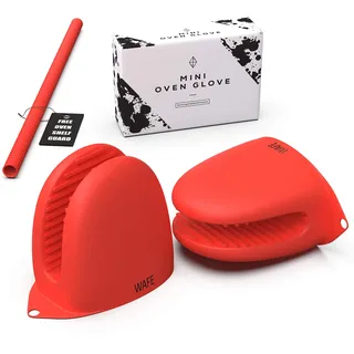 WAFE Mini-Ofenhandschuhe für Heißluftfritteuse - 2 Silikon-Fingergriffe - Hitzebeständige Klemmschutz-Abdeckungen für Kochen, BBQ, Grillen - Einheitsgröße, doppelte Hand-Topflappen mit Ofenrostschutz